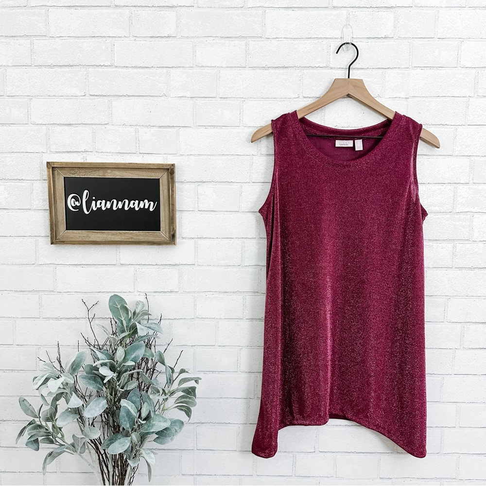LOGO by LORI GOLDSTEIN Pink Shimmer Layers Tank Top